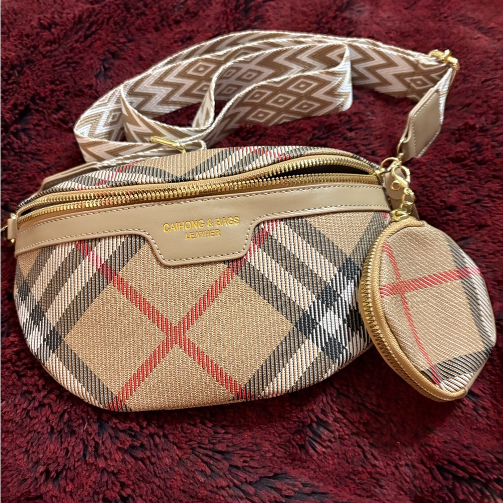 Beige and Red Plaid Tote